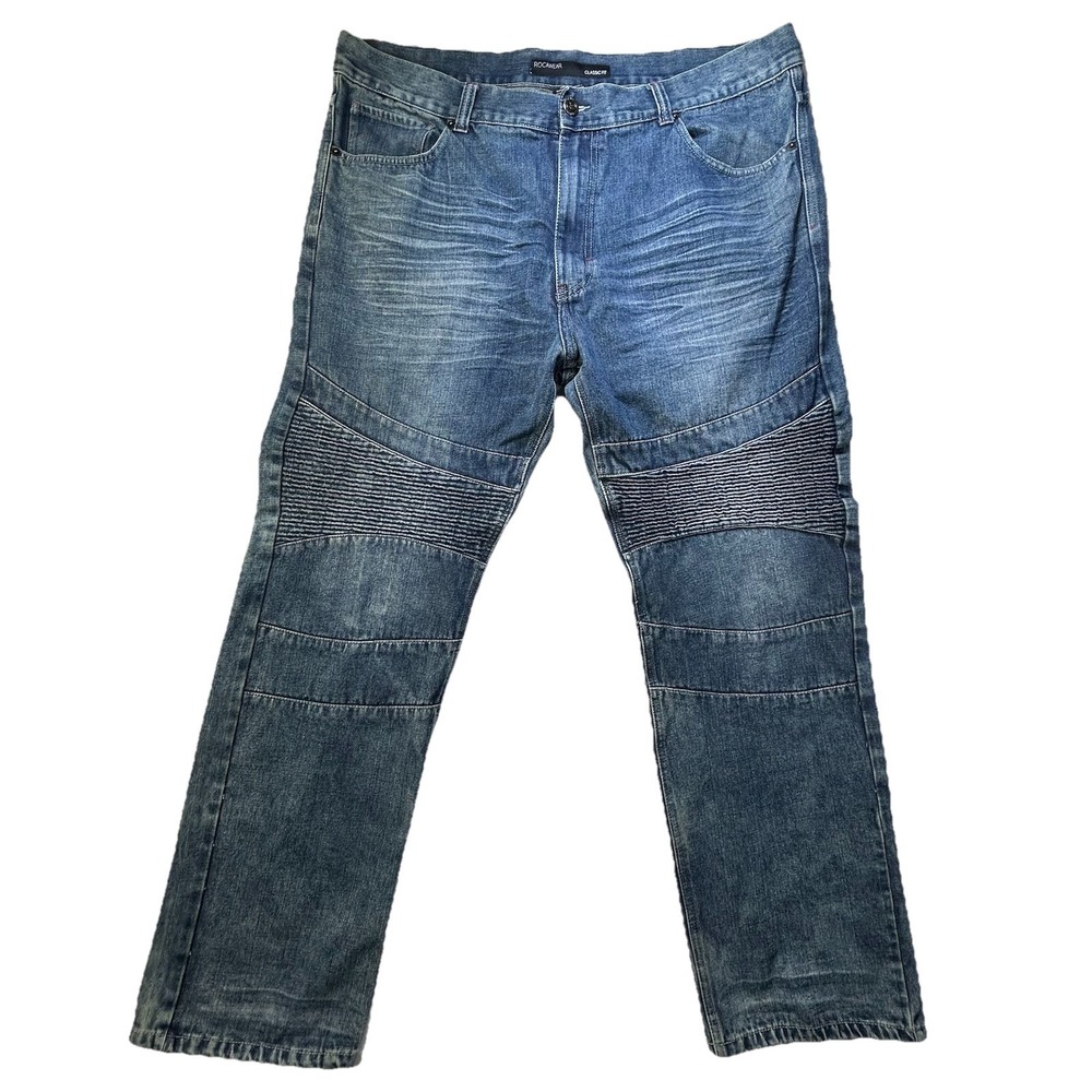 VTG  Rocawear Baggy Wide Leg Jeans Mens 44x34 Moto‎ Whiskered Faded Y2K Classic